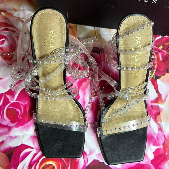 Fashion Nova Women's Clear Studded Prom Heels - Picture 2 of 5